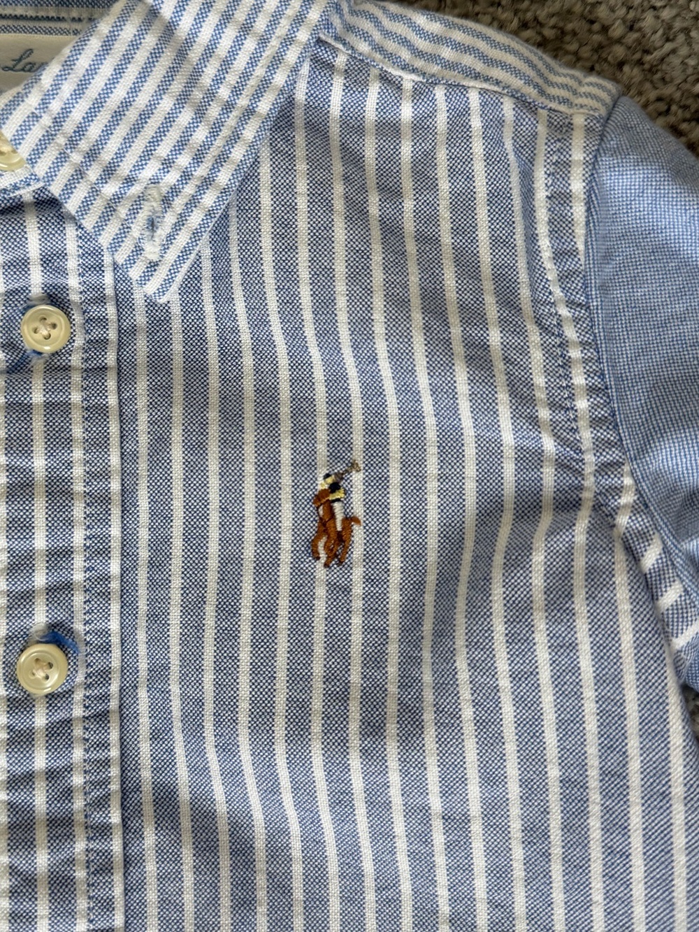 Ralph Lauren Light Blue & White Striped Button-Down Shirt Size 12M - Picture 4 of 5